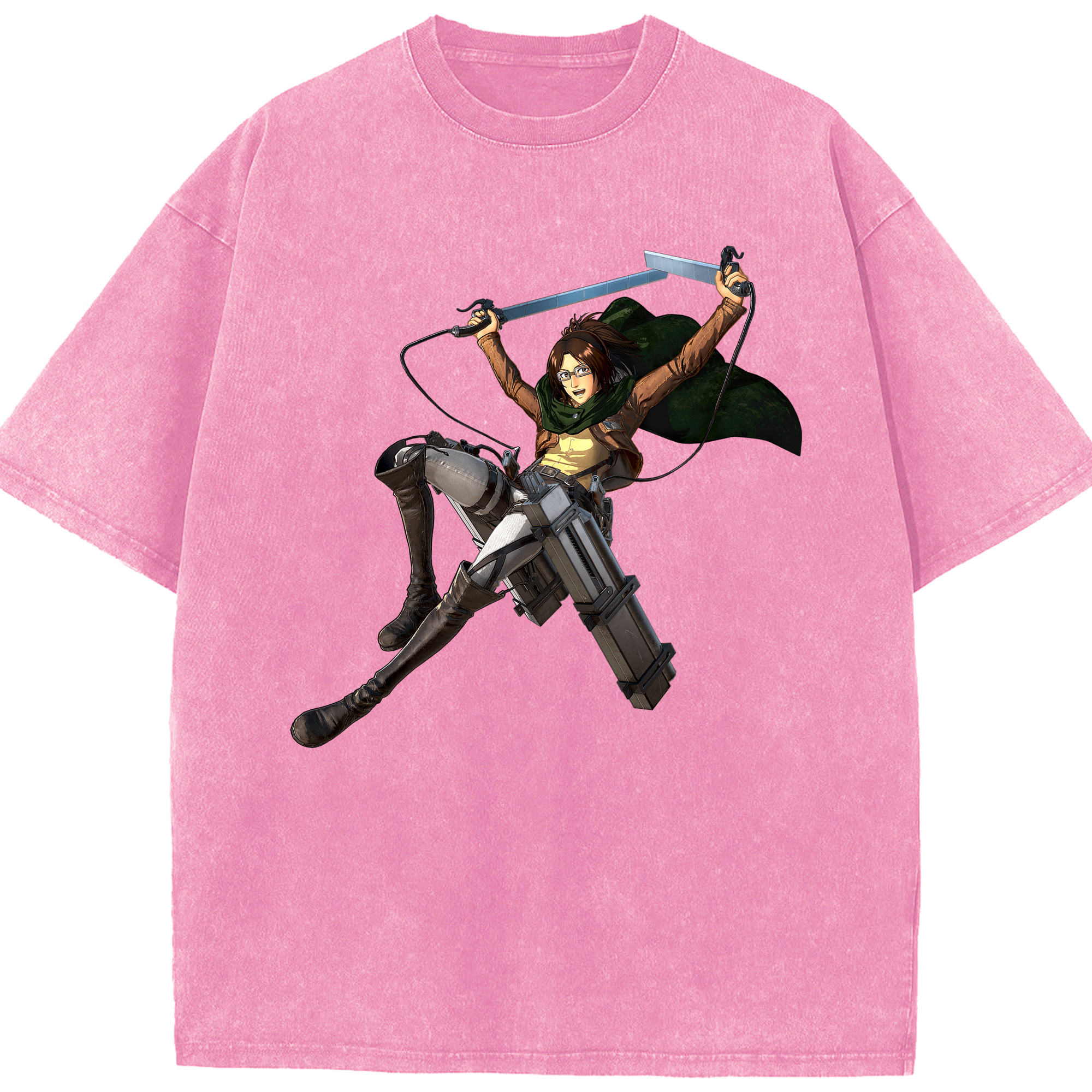 （画像用） 進撃の巨人 ハンジ·ゾエ Attack on Titan Hanji Zoe 綿100% ヴィンテージ風 半袖Tシャツ（フロントプリント）